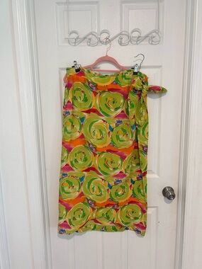 I.B. Diffusion Vibrant Lime Green Swirl Print Faux Wrap Wrap Size 12